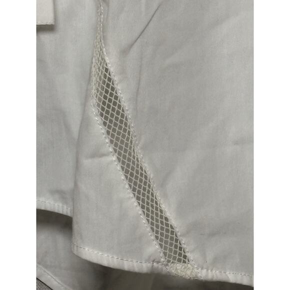 Calvin Klein Women’s 3/4 Sleeve Mesh Inserts White Hidden Button Down Shirt Sz M - Picture 3 of 5